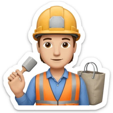 Bricklayer with construction helmet and a cement bag in his hands sticker