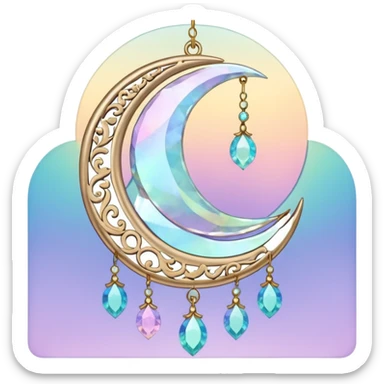 glossy Pastel iridescent crystal crescent damask moon suncatcher sticker