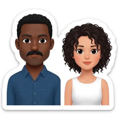 Homem Negro com cavanhaque emulher branca cabelos cacheados e preto sticker