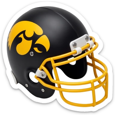 Iowa Hawkeyes football helmet, black with gold hawk logo, skeuomorphism icon style sticker