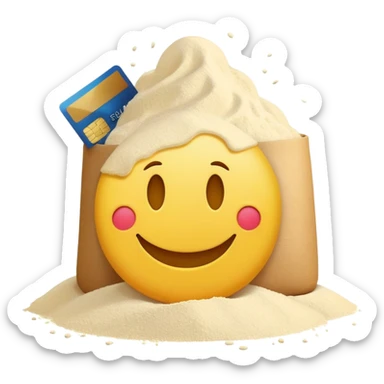 Smiley emoji yellow with creditcard and pile of flour infront sticker