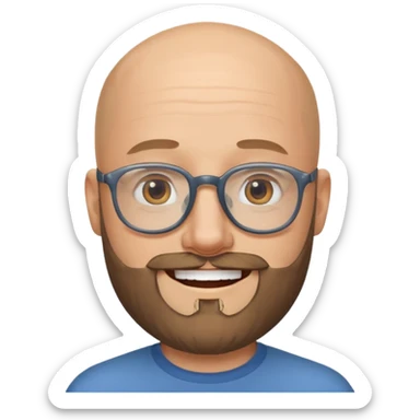 Bald white man with glasses and beard smiling big sticker