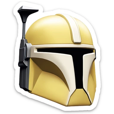 Light yellow and white colored Mandalorian helmet with antenna sticker