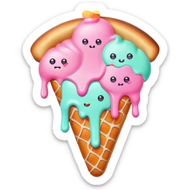 Melted neon kawaii pastel ice cream pizza slice sticker