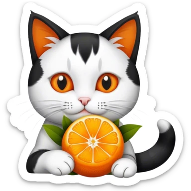 Black and white cat eating orange bouquet sticker