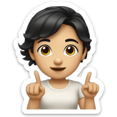 small girl with black hair showing hand with 1 finger up sticker