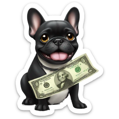 Black french bulldog paying money sticker