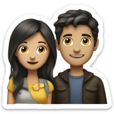 A dark-haired girl and a dark-haired boy just bought a house sticker