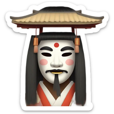 noh-mask-longhair-japanese-kimono-massive-man sticker