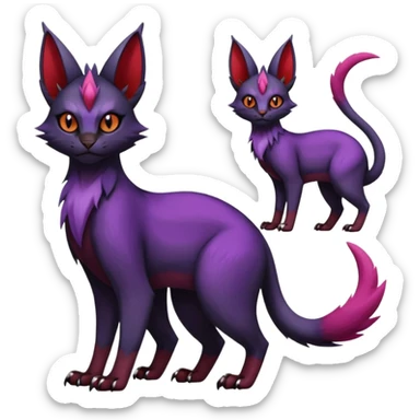 Black edgy Noivern-Noibat-Purloin-Torracat-Lykoi-Caracal-cat-Fakemon-fusion-hybrid-creature with violet and red scale markings sticker