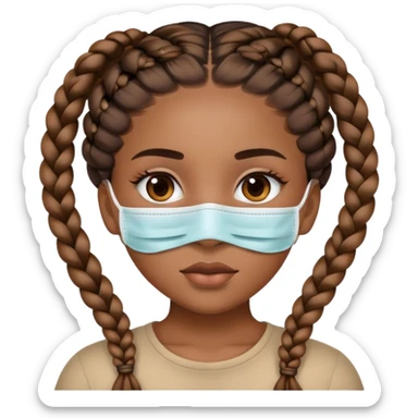 Brown girl with face mask and braids sticker