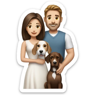 Brunette husband and wife with small white and brown dog sticker