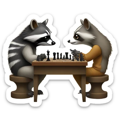 raccoon and opossum playing chess sticker