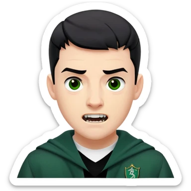 Jamie Yeates is Marcus Flint in harry potter, wear hogwarts slytherin uniform, short black hair, bulky face, often grimacing and showing teeth growl menacingly sticker