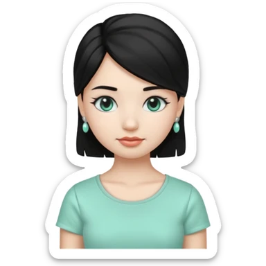 A girl emoji wearing silver jhumka and light mint green colour tshirt with dark black hair sticker