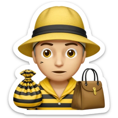 A Robber that just robes a bank** and that has yellow and black stripes that has a bag qith money inside with a chapeau and that looks mean sticker