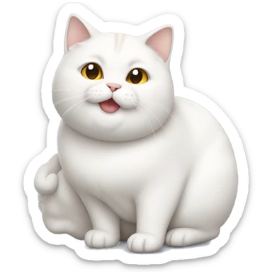 chubby white cat with a belly sticker