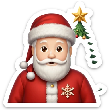 Santa Claus and a Christmas Tree with Snowflakes sticker