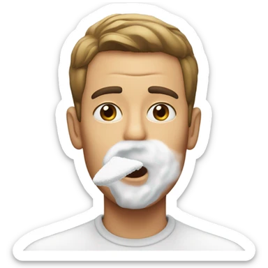 Man sniffing powdered sugar sticker