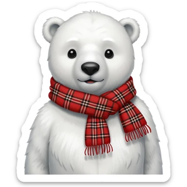 polar bear wear red tartan scarf sticker