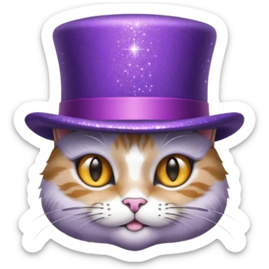 Gato com cartole roxa com glitter sticker
