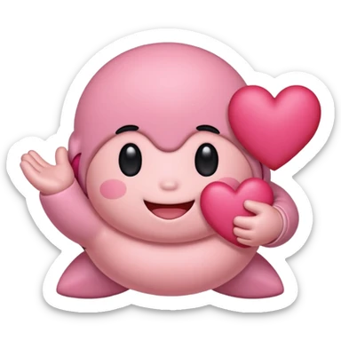 create a chibi sticker of Kirby smiling with a heart in his hands sticker