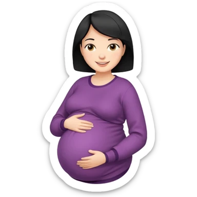 pregnant woman with short black hair happily touching her big belly while wearing warm clothes sticker