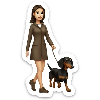 brunette girl walking dachshund sticker