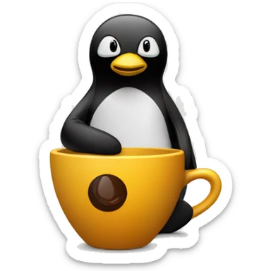 linux  tux with a java cup sticker