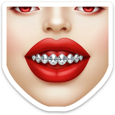 Glossy, bright red lips slightly parted. Inside, sparkling diamonds grillz.  sticker