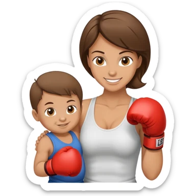 Light brunette fit mom boxing with baby boy sticker