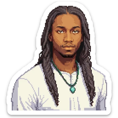 black man with long hair, no beard, no mustache sticker