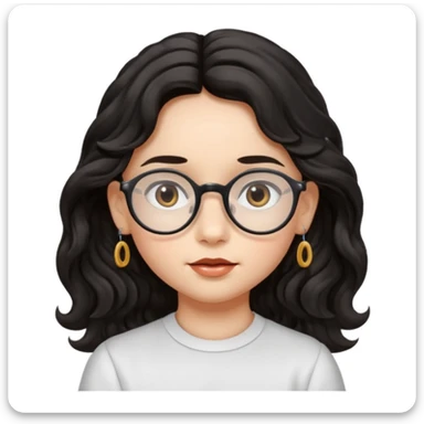 Black wavy long hair, oval glasses, brown eyes, sharp facial features, small lips, earrings, can you make me a child like this?  sticker