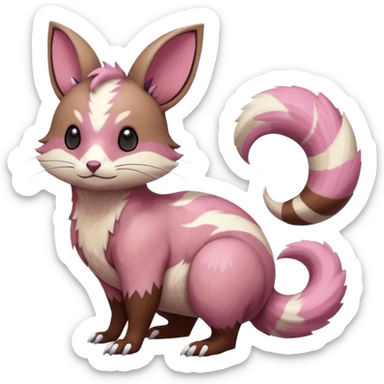 Rare realistic brown-scaled pink, white beige edgy badass epic pretty beautiful handsome gorgeous aesthetic colorful vibrant Vernid-Minccino-Cinccino-Furret-Linoone-Amaura-species-Fakemon-creature by LiLaiRa, random markings, (full body) sticker