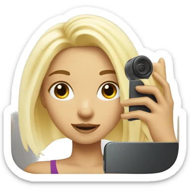 blonde girl taking a selfie sticker