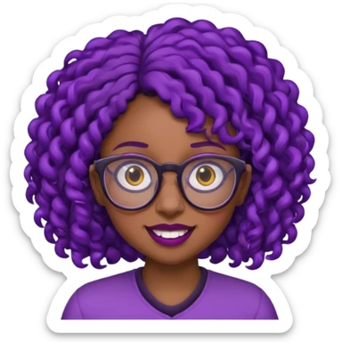 nerd emoji like with glasses showing only her buck teeth but it’s a black girl with purple black curly hair sticker