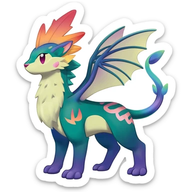 Rare realistic exotic aesthetic gradients-colorful vibrant Vernid-Protogen-Primagen-Wickerbeast-Genet-Sergal-Trico-species-Fakemon-hybrid-creature by LiLaiRa, beautiful intricate markings, full body sticker