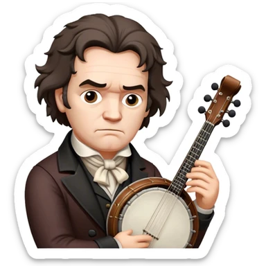 Beethoven looking stern holding banjo sticker
