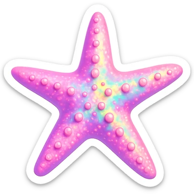 pink starfish with iridescent effect, digital illustration, no background sticker