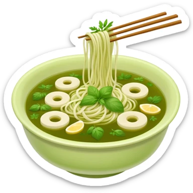 create khmer noodle emoji with green broth and white noodle sticker