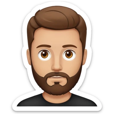 white man with brown hair and beard and hazel eyes wearing black sticker