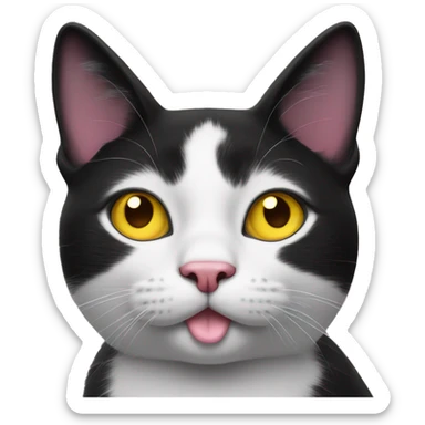 Black and white cat with a pink nose and yellow eyes sticker