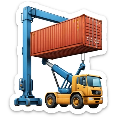 Container being lifted by a large machine. sticker