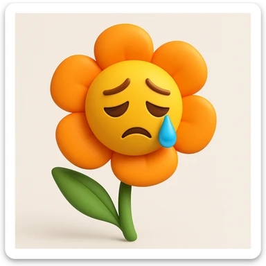 Make the sad flower with a teardrop in the style of microsoft style 3d fluent emojis sticker