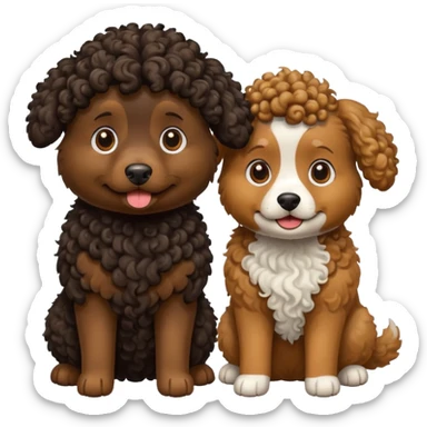two dogs with curly hair, one black and one brown sticker