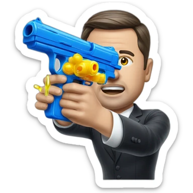President Zelensky shoots from a water pistol sticker