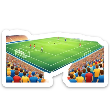 An icon featuring a large stadium with a football match in progress, players in action on the field, and a cheering crowd in the stands. Bright floodlights illuminate the pitch, creating an intense atmosphere of competition. The transparent background highlights the thrill of live sports events. sticker