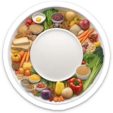 A large white round plate of healthy food sticker