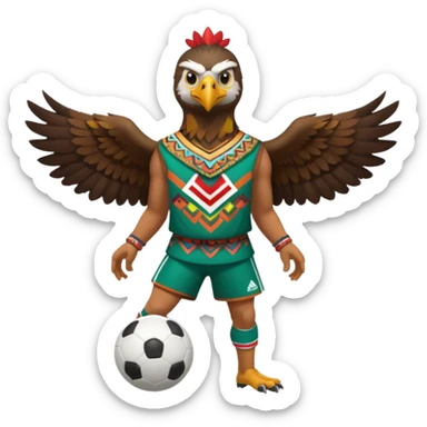 aguila mexicana con vestimenta azteca que juega futbol sticker