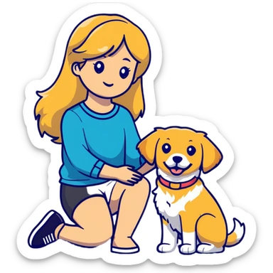 blonde girl with golden retriever dog sticker